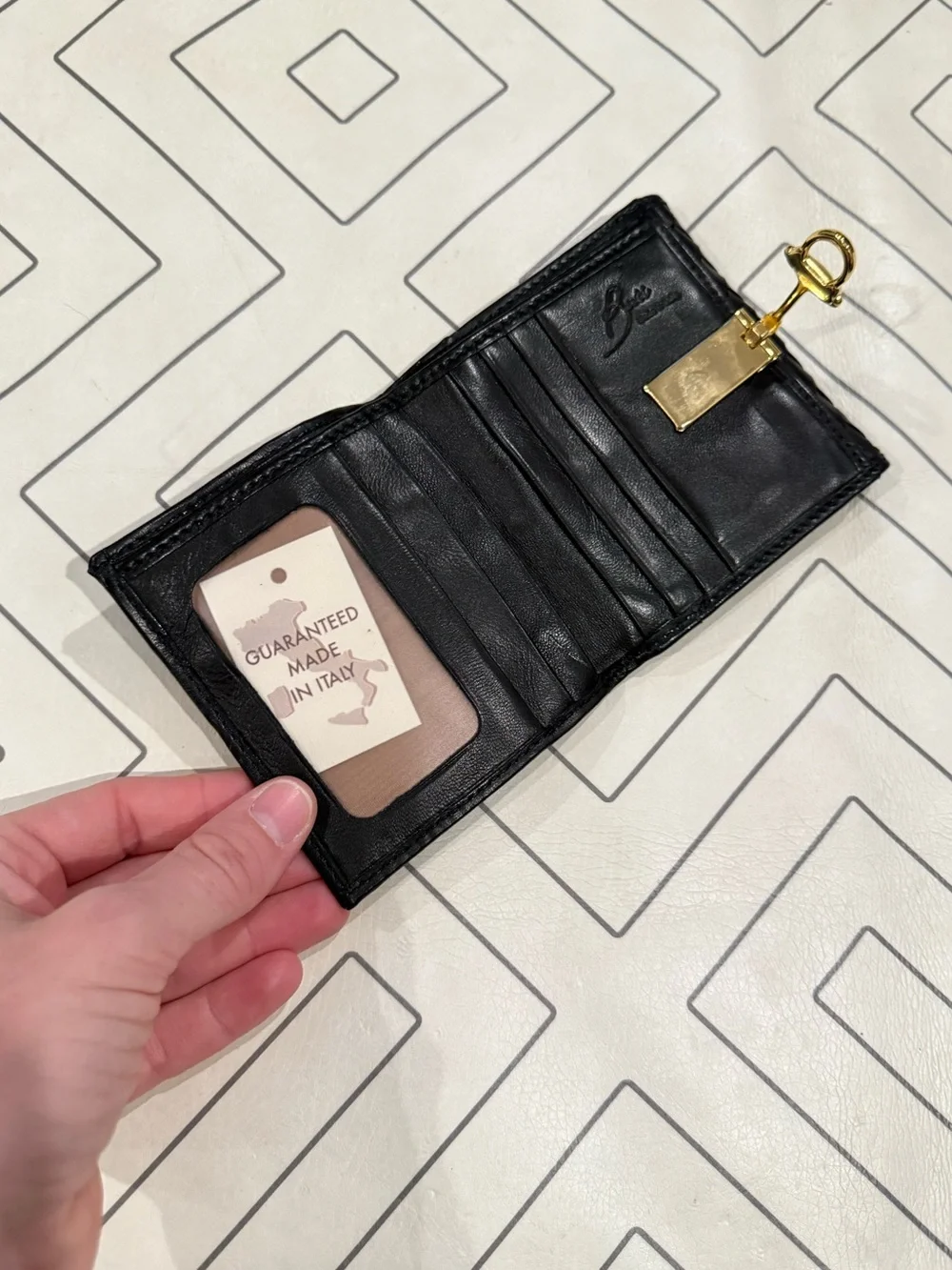 Rich Brown Woven Leather Wallet with Gold Turn-Lock